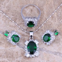 Green Cubic Zirconia White CZ Silver Plated Jewelry Sets Earrings Pendant Ring Size 6 / 7 / 8 / 9 / 10 S0081 2024 - buy cheap