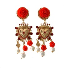 Fashion Gold Color Rhinestone  Earrings For Women Heart-shaped Red Rose Flower Drop Earring Personality Women Charm Jewelry 2024 - buy cheap