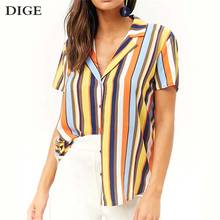 2019 Women Blouses Summer Short Sleeve Striped Chiffon Blouse Casual Turn-Down Collar Office Shirt Plus Size Tunic Tops Blusas 2024 - buy cheap
