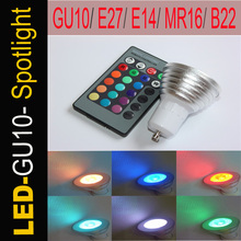 RGB Светодиодная лампа 5 Вт GU10 E27 E14 MR16 B22 16 лампа для изменения цвета прожектор 85-265 в для дома с ИК-пультом дистанционного светодиодного пятна 1 шт. 2024 - купить недорого