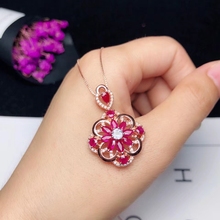 Luxurious elegant flowers Natural red ruby gem necklace pendant S925 silver natural gemstone pendant girl party gift  jewelry 2024 - buy cheap