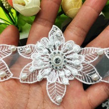 10x 3d diamante pérola flor renda francesa guarnição fita tecido bordado de casamento aplique artesanal costura artesanato decoração 2024 - compre barato