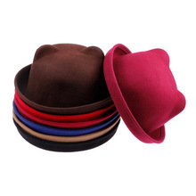 Fashion Wool Felt Women's Fedoras Hats Retro Vintage  Lady Bowler Derby Hat Cat Ear Animal Cap Not Deformed Good Package 20 2024 - buy cheap