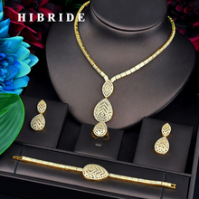 HIBRIDE-juegos de joyas para mujer, Color dorado de lujo, Dubái, nupcial, collar, pendiente, anillo, pulsera, accesorios de joyería, N-745 2024 - compra barato