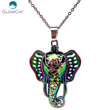 C131 Rainbow Color  Hindu Elephant God Animal Bead Pearl Cage Necklace Pendant Aroma Essential Oil Diffuser Locket Necklace 2024 - buy cheap