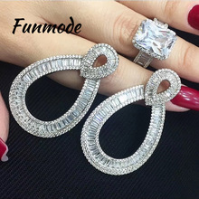 Funmode Luxury AAA Cubic Zirconia Pave Setting Baguette Stone Stud Earring Women's Jewelry Boucles D'oreille Women Bijoute F007E 2024 - buy cheap