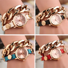 2019 latest Korean-style appearance of fine watch Punk Women Gold Dial Leather Chain Wrap Analog Quartz Wrist Watch Bracelet 2024 - buy cheap