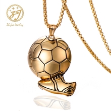 Zhijia Soccer Necklaces Men Jewelry Gold Color Stainless Steel Fitness Football Sport Pendant & Chain Fathers Day Gifts For Dad 2024 - buy cheap