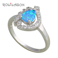 Engagement design Blue fire Opal Silver Stamped Zirconia Rings fashion jewelry USA size #6.75 #7.5 #7.75 OR458 2024 - buy cheap