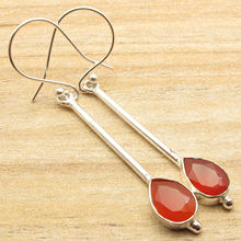 Made With Heart & By Hand !!  Silver Plated Cut RED CARNELIAN Gem Earrings 5.4 cm 2024 - buy cheap