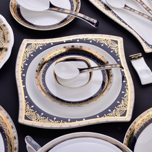 Bone china prato com tigelas de jantar 58 peças, utensílios de mesa série dourada alívio, pratos bandeja de servir colher conjunto jingdezhen de luxo 2024 - compre barato