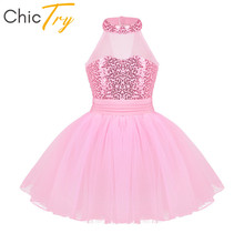 ChicTry Crianças Meninas Stage Dança Lírica Trajes Sem Mangas Lantejoulas Vestido da Dança Ballet Tutu Crianças Malha Splice Leotards Ballet 2024 - compre barato