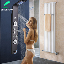 SHBSHAIMY-Panel de ducha termostático negro/cepillado, columna de ducha LED de 6 vías, cascada de lluvia con pantalla Digital, ducha de baño 2024 - compra barato