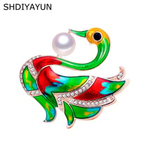 SHDIYAYUN New Pearl Brooch Cartoons Enamel Swan Brooch For Women Gold Brooch Pins Natural Freshwater Pearl Jewelry Dropshipping 2024 - buy cheap