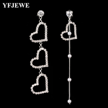 YFJEWE-Pendientes colgantes de corazón con diamantes de imitación brillantes, aretes de tira de Metal, pendiente del temperamento E574 2024 - compra barato