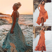 2019 Womens Summer Boho Dress Sleeveless V Neck Dot Cocktail Party Beach Long Dresses Sundress 2024 - buy cheap