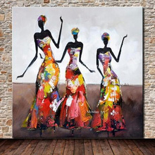 Figura abstracta pintada a mano, pinturas al óleo sobre lienzo, decoración moderna para el hogar, arte de pared, cuchillo grande, imágenes de mujeres de África, regalos de navidad 2024 - compra barato