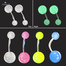 2pcs Luminous Acrylic Dangle Belly Ring Surgical Steel Women Jewelry Navel Piercing Helix Earring Noctilucent Belly Button Rings 2024 - buy cheap