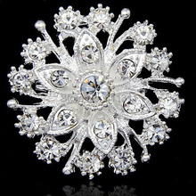 100% Top Quality 2015 New Arrival Fashion Silver Rhinestones Flower Women Wedding Brooches Pins 2024 - buy cheap