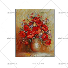 Hot sale 100% Handmade Painting red flowers Abstract Oil Painting on Canvas Pictures Decor images Wall Decoration no frame 2024 - buy cheap