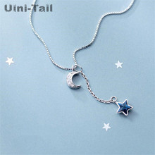 Uini-Tail hot new 925 sterling silver blue stars moon micro-inlaid necklace simple sweet cute small fresh people jewelry ED191 2024 - buy cheap