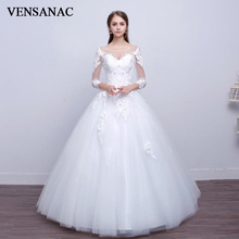 VENSANAC Illusion O Neck Crystal Ball Gown Wedding Dress Lace Appliques Half Sleeve Backless Bridal Gowns 2024 - buy cheap
