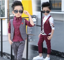 2019 high quality baby children's suit party plaid children suit  wear wedding suits for boy Performance clothes red/gray 3pcs 2024 - buy cheap