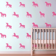 16 Uds diseño de unicornio calcomanía de vinilo para pared pegatina, dibujos animados pequeños unicornios pegatinas de pared Pony para una guardería o fiesta 2024 - compra barato