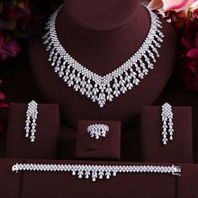 Accking wedding Luxury cubic zirconia tassel bride necklace ,drop earrings ,bracelet and ring 4pcs dubai full jewelry set 2024 - buy cheap