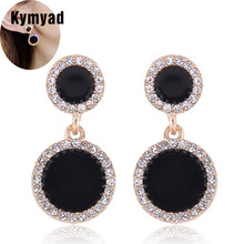 Kymyad Gold Color Stud Earrings for Women Black Resin Stone Jewelry Statement Earings Fashion Jewelry Crystal Circular Earrings 2024 - buy cheap