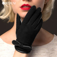 BOOUNI Genuine Leather Gloves Women Fashion Black Suede Sheepskin Glove Autumn Winter Plus Velvet Warm Driving Gloves NW511 2024 - buy cheap