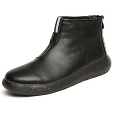 Botas planas de cuero de vaca para mujer, botines antideslizantes de fondo suave, informales, novedad, otoño e invierno, 2019 2024 - compra barato