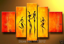 Hand Painted Red Abstract Home Wall Art Decor Landscape Dancers Oil Painting On Canvas 5pcs/set Modern Picture For Living Room 2024 - buy cheap