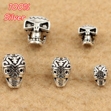 2pcs S925 Sterling Silver Color Jewelry Thai Silver Accessories Wholesale DIY Carved Skeleton Skull Beaded Bracelet 2024 - buy cheap