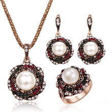 Fashion Vintage Multicolor Crystal Antique Flower Design Pearl Jewelry Sets For Women Luxury Wedding Necklace Earring Sets 20% 2024 - buy cheap