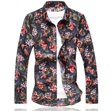 Camisa masculina casual com estampa floral retrô, camisa clássica de manga comprida para homens, nova moda primavera, camisas com estampa floral ca 2024 - compre barato