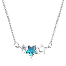 Синий синтетический кристалл пятиконечная звезда сладкий 925 пробы Серебряная цепочка для ключицы литературная личность женское ожерелье SNE366 2024 - купить недорого