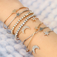 3 Pcs/ Set Classic Star Heart Moon Bracelets Set Fashion Crystal Multilayer Adjustable Open Bangles&Bracelet Women Party Jewelry 2024 - buy cheap