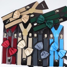 Solid Color Man's Belt Bowtie Set Men Women Suspenders Polyester Y-Back Braces Two Colors Bow Tie Adjustable Elastic 2024 - buy cheap