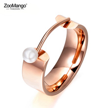 ZooMango-anillo de compromiso de acero de titanio para mujer, joyería de Color oro rosa, Perla simulada, diseño Original, ZR17142 2024 - compra barato