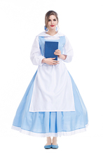 Vestido de la bella y la bestia para mujer adulta, traje de criada de princesa bella para Halloween, bola grande azul, trajes de manga larga para niñas, S-XL 2024 - compra barato