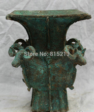 Bi001086 9 "Palácio Da Dinastia Chinesa Folk Old Bronze 4 Sheep Cabeça Estátua Zun Vaso Jar Pot 2024 - compre barato