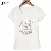 Camiseta estampa de elefante amitte fofo dumbo the sdorable, camiseta feminina de verão, hipster 2024 - compre barato