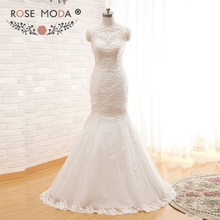Rose Moda Sleeveless Mermaid Wedding Dress 2019 Backless Lace Wedding Dresses Boho Real Photos 2024 - buy cheap