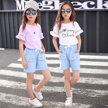 Girl Short sleeved t shirt+shorts 2Pcs print pattern Embroidery Children Tracksuit kids clothing suit toddler clothes Sets 2-10Y 2024 - buy cheap