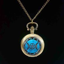 Wicca relógio de bolso com pingente de pentagrama, joia de bruxa, domo de vidro, joias de aço wicca 2024 - compre barato