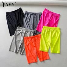 Shorts de cintura alta feminino com refletores, calções punk para o verão, verde neon, laranja, cintura elástica, preto 2024 - compre barato