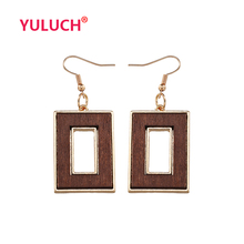 YULUCH-pendientes de diseño de joyería de lujo para mujer, aretes de aleación con incrustaciones de madera, colgantes rectangulares, regalo 2024 - compra barato