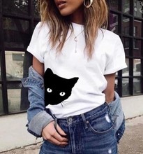 Женская футболка с принтом кошки, Повседневная крутая футболка в стиле Харадзюку, Забавные топы, модная одежда, футболки 2024 - купить недорого