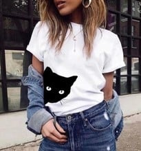 Cat Looking Out Side Women T-shirt harajuku casual cool tshirt kawaii tumblr funny tops t shirt fashion clothes tops tee 2024 - buy cheap